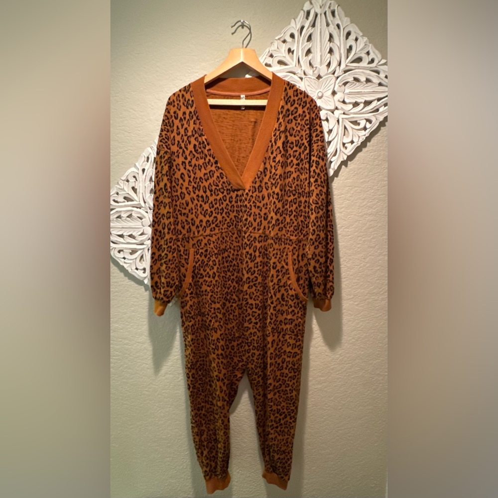Free People Rust Leopard Print Jumpsuit